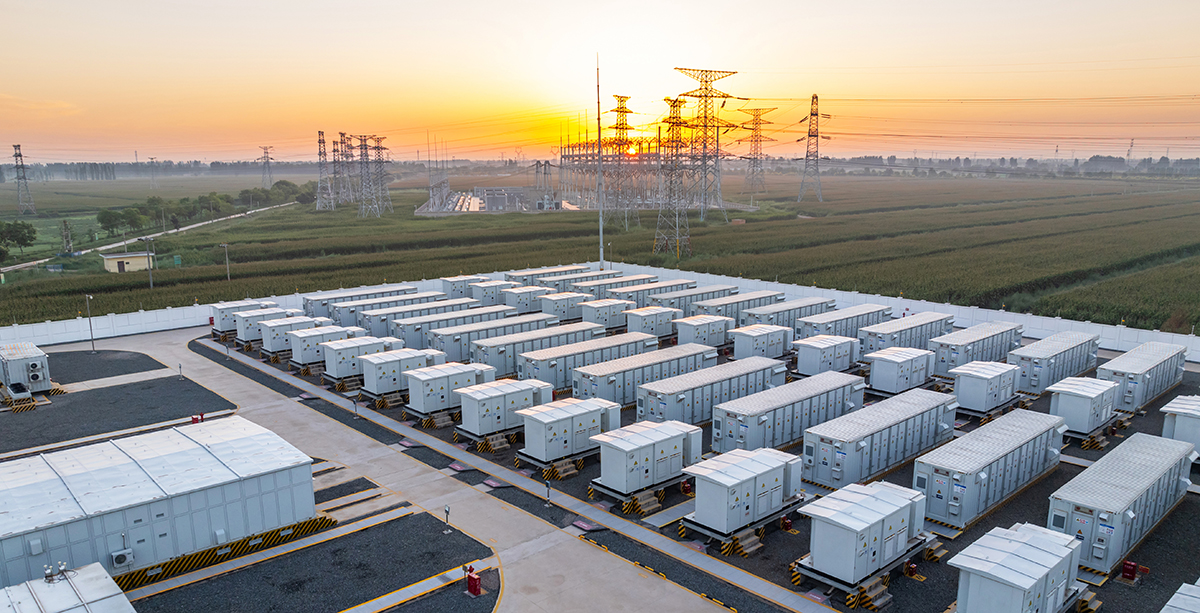 Energy storage power station at sunrise